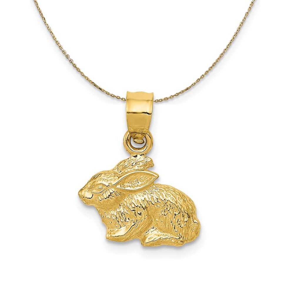 14k Yellow Gold Textured Rabbit Necklace - 24 Inch